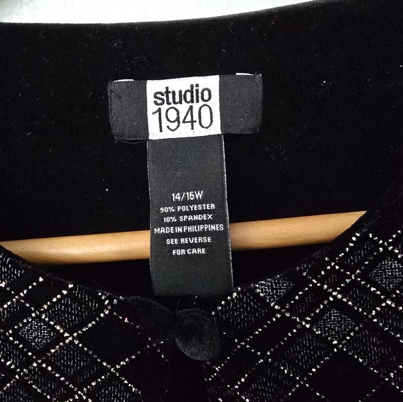 Vtg Jacket Womens 14/16 W Black Velvet Sparkle Dressy Preppy Clueless Academia - Picture 2 of 11